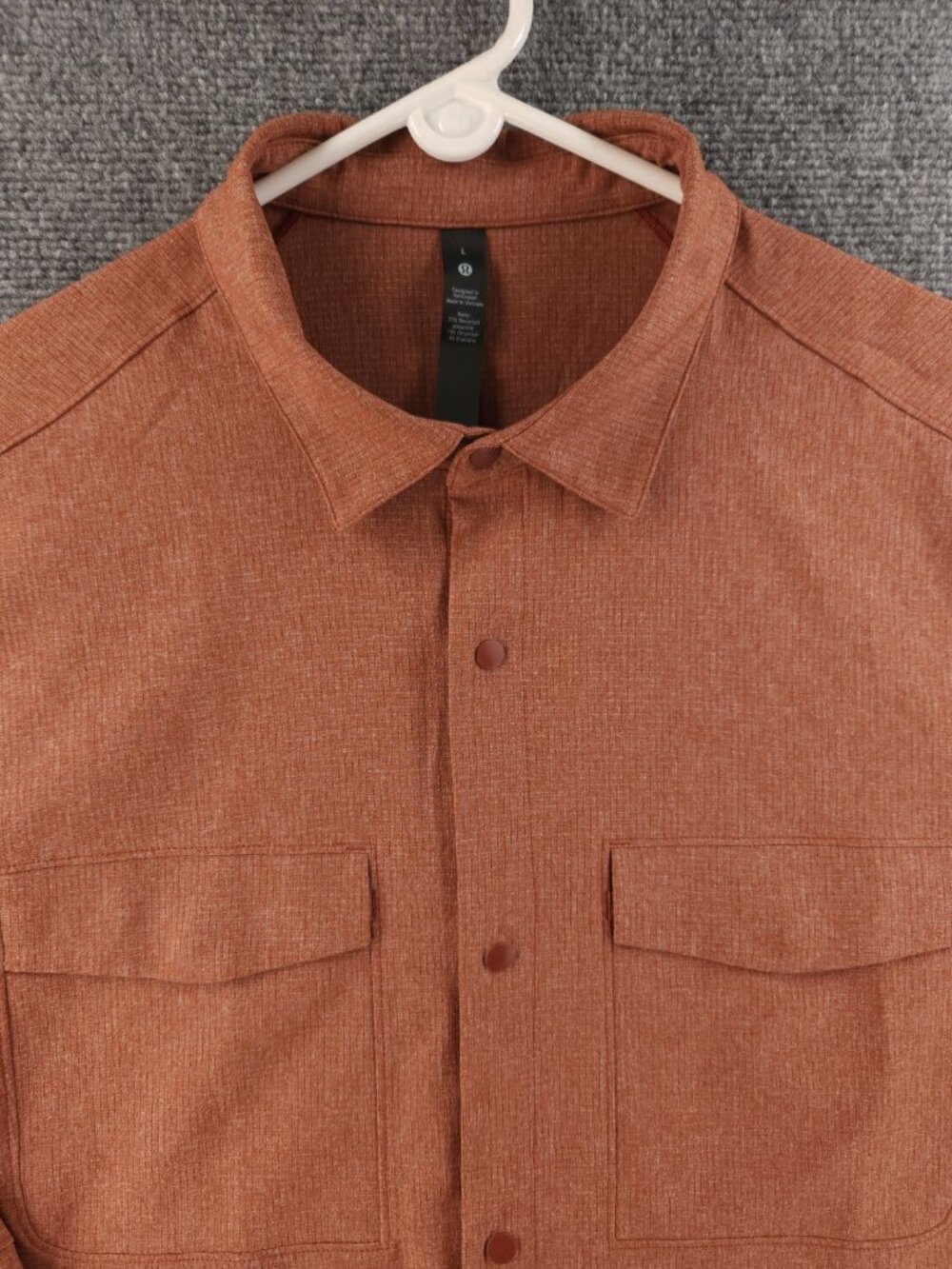 Lululemon Snap Up Shirt Terracotta Long Sleeve Large Polyester Spandex Pockets